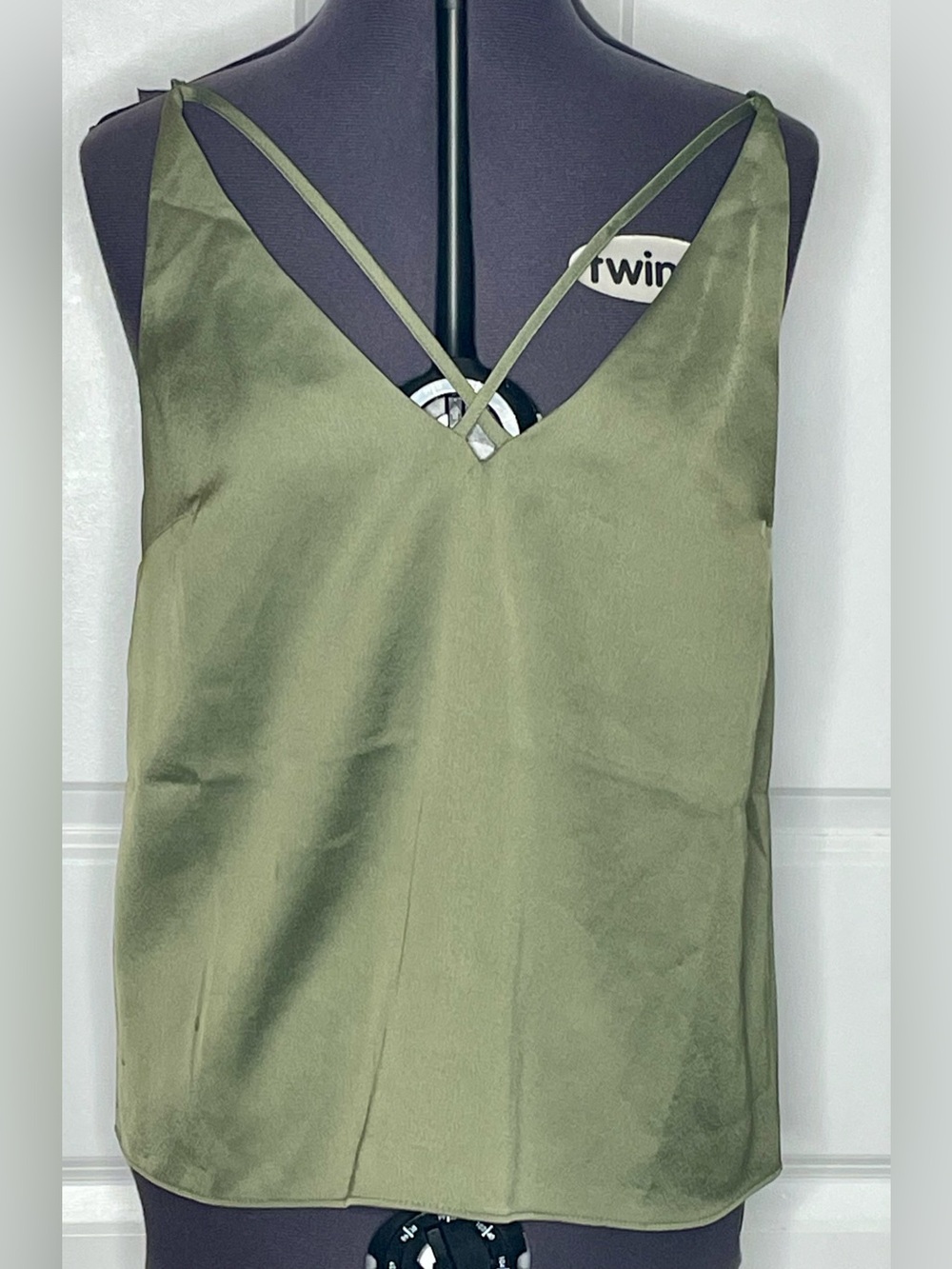 NWT River Island Olive Satin Strappy V Neck Cami Top US 6